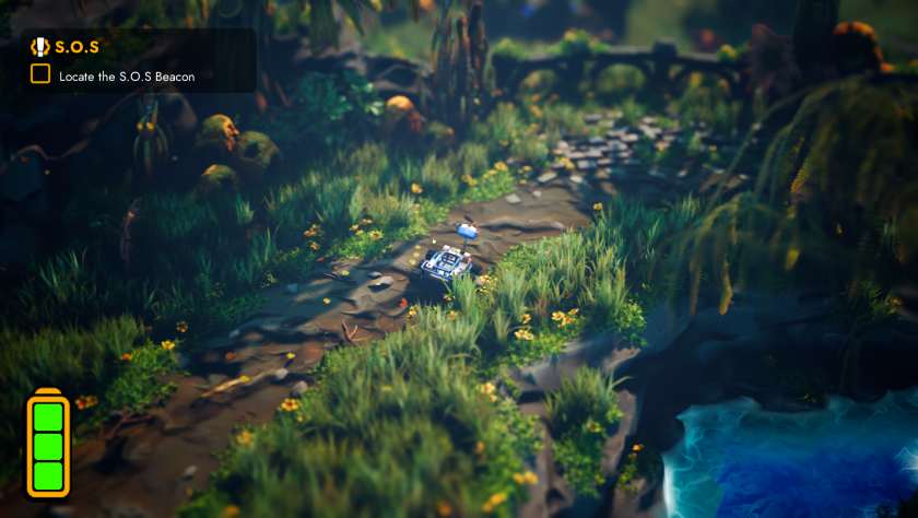 A robot in a lush landscape in Rover's Tale