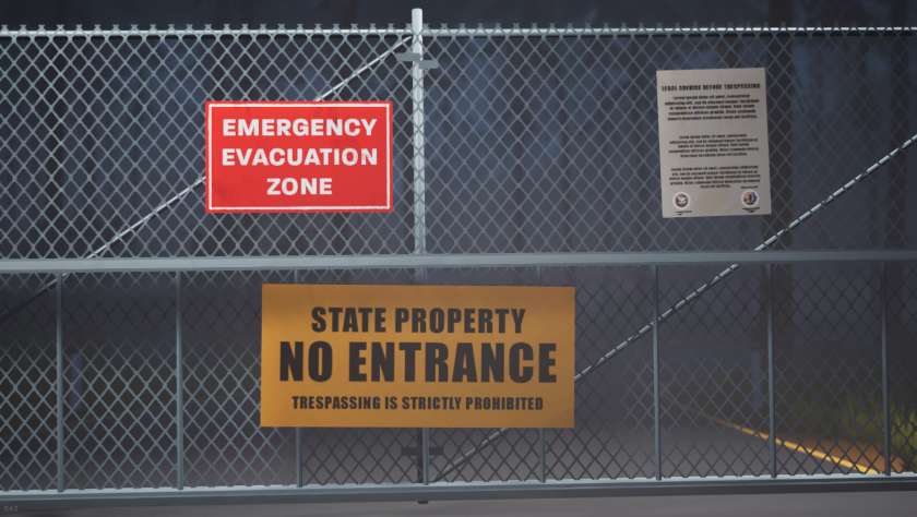 A chain link fence with lots of signs cautioning people to keep out in We Stay Behind.