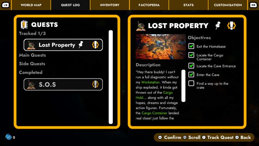 A quest journal in Rover's Tale