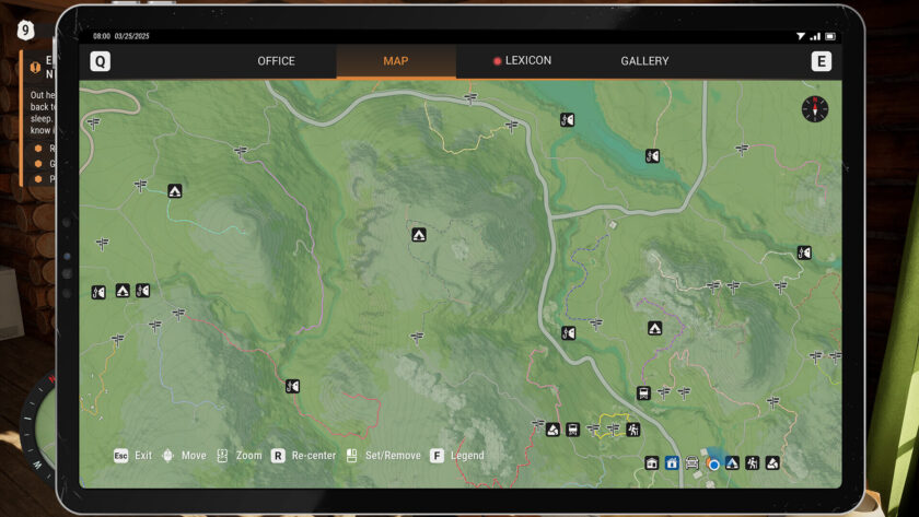 a green map with different landmarks marked