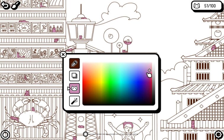 picture of Osaka with color wheel in front of it.