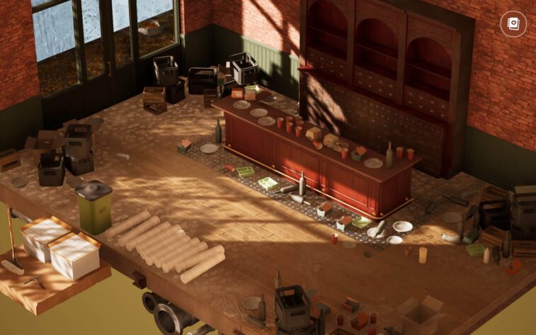 an interior of a cafe with trash