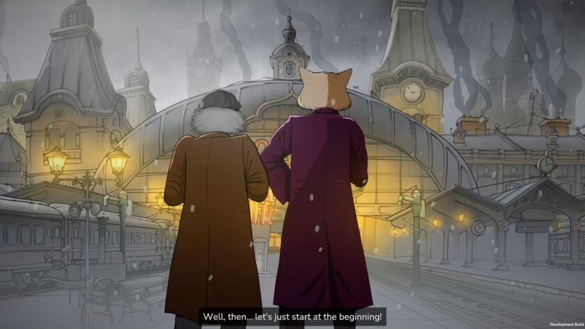 a fox and a cat in coats from the back