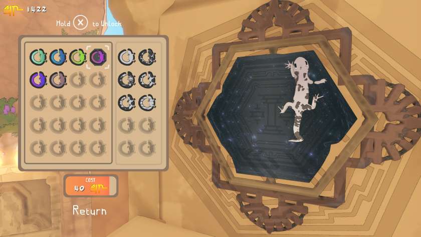The gecko decoration menu in Gecko Gods.
