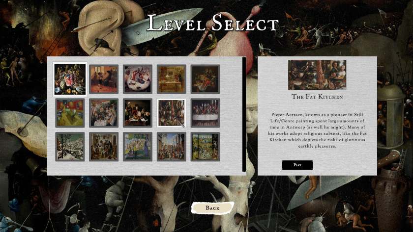 The level select screen in I Eat Paintings When The Guards Aren't Looking