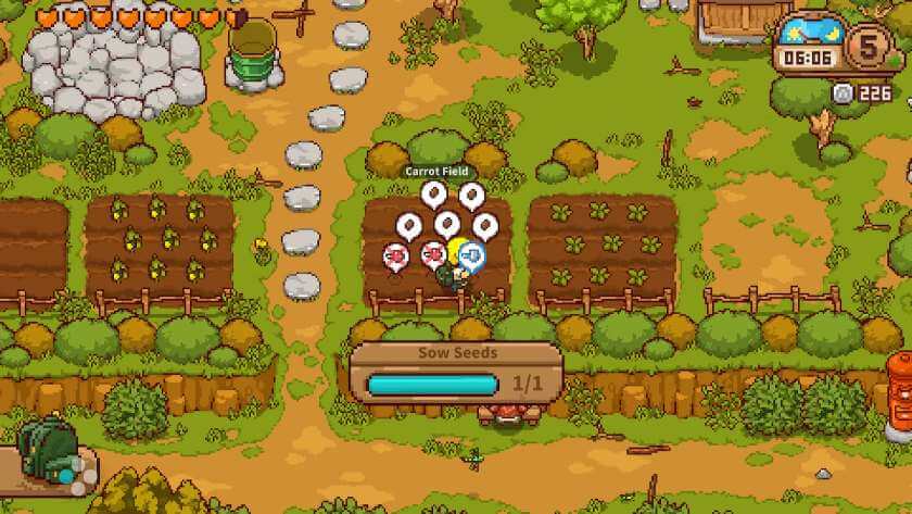 My character planting and watering a field of carrots. Published on LadiesGamers