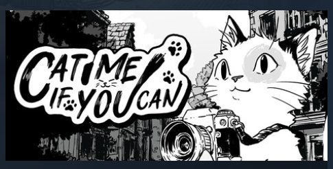 A Black and White image of a cat and the words Cat Me If You Can.