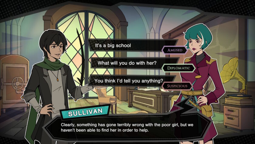 Arcadia Fallen II: dialogue choices all show a tag to indicate the tone of each choice