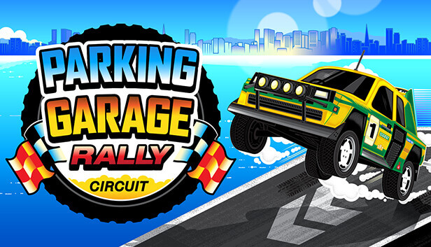 Parking Garage Rally Circuit a rally car jumping off a ramp