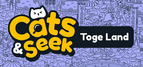 Cats and Seek: Toge Land logo and title on purple background