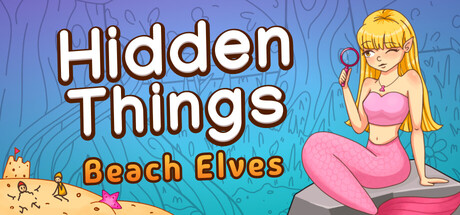 Hidden Things: Beach Elves title on a blue background with a mermaid on the side