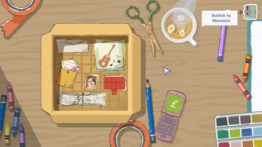 the contents of a box with some vinyl, papers and a journal