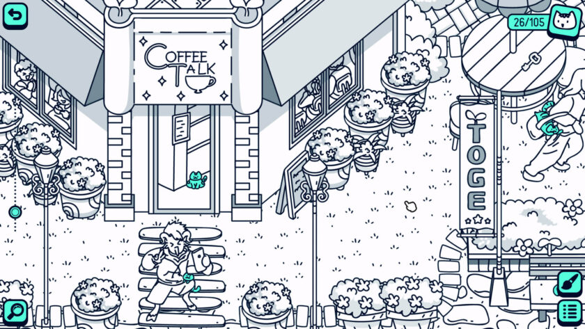 a black and white picture of the coffee shop from the Coffee Talk game series