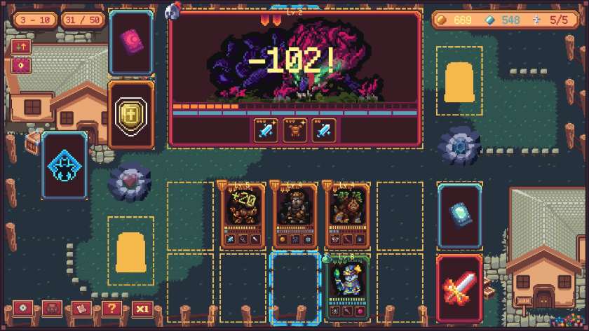 The hero group attacking a boss monster in Abyss Deck.