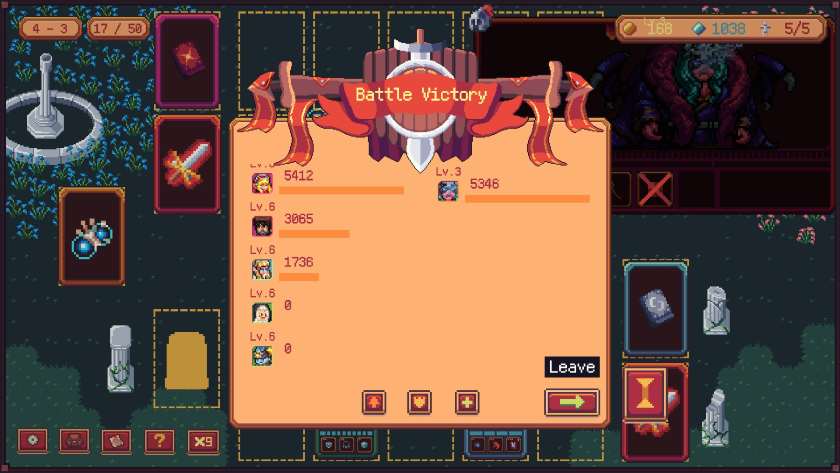 A battle victory screen in Abyss Deck.