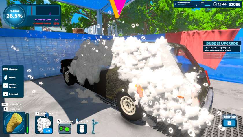 A car is half covered in mud and half in bubbles in Express Car Wash Simulator.