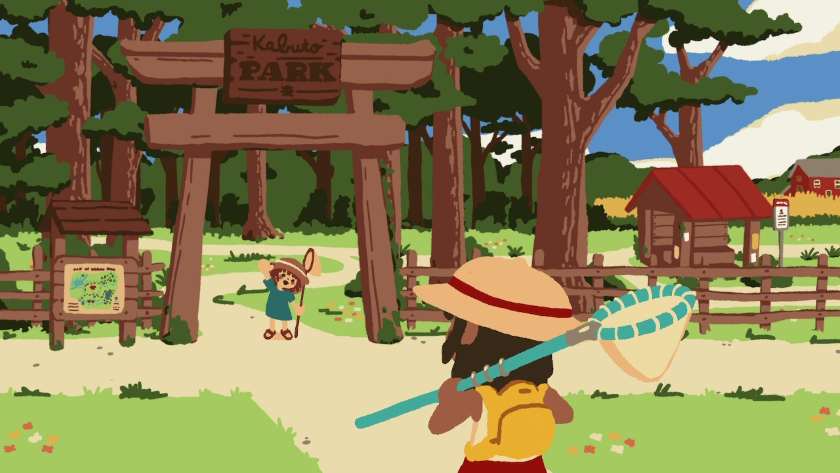 Midori waving at Hana. Both girls are carrying bug nets. Published on LadiesGamers