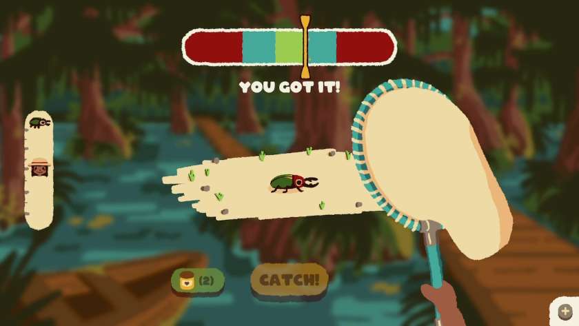 The bug catching mini-game showing the slider over a green section of the bar. Published on LadiesGamers