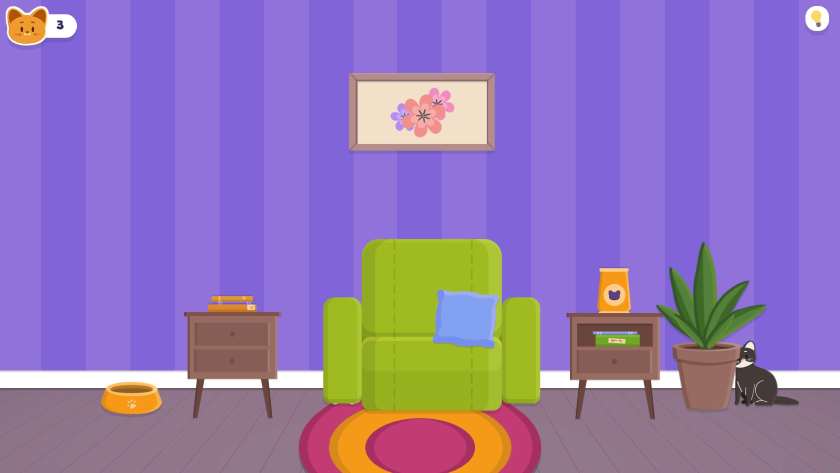 A cat is hidden behind a plant in Kitty Finder.