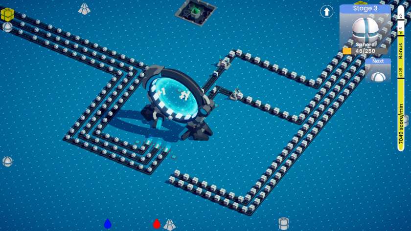 Several conveyers bringing items to the vortex in Object Factory.