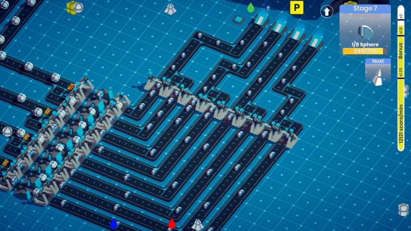 Several conveyers bringing items to the vortex in Object Factory.