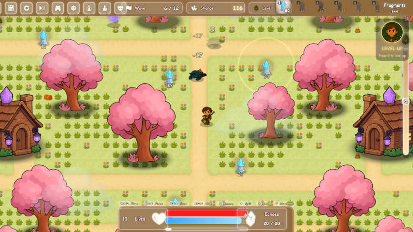 A hero is in the center of the first level of Olivia's World: Crystal Keep.