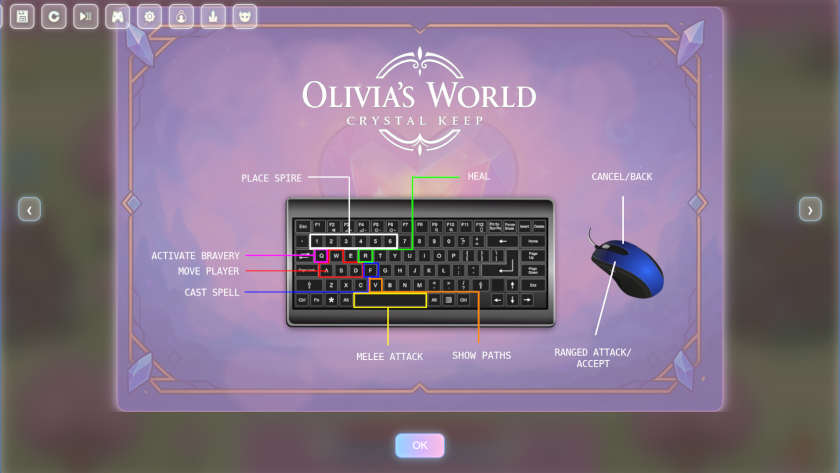 The tutorial for the button layout in Olivia's World: Crystal Keep.