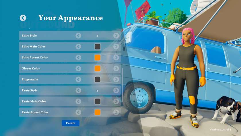 The character creation menu in Outbound.