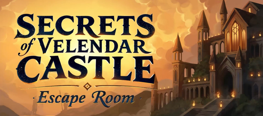 Secrets of Velendar Castle - Escape Room Logo and Key Art.