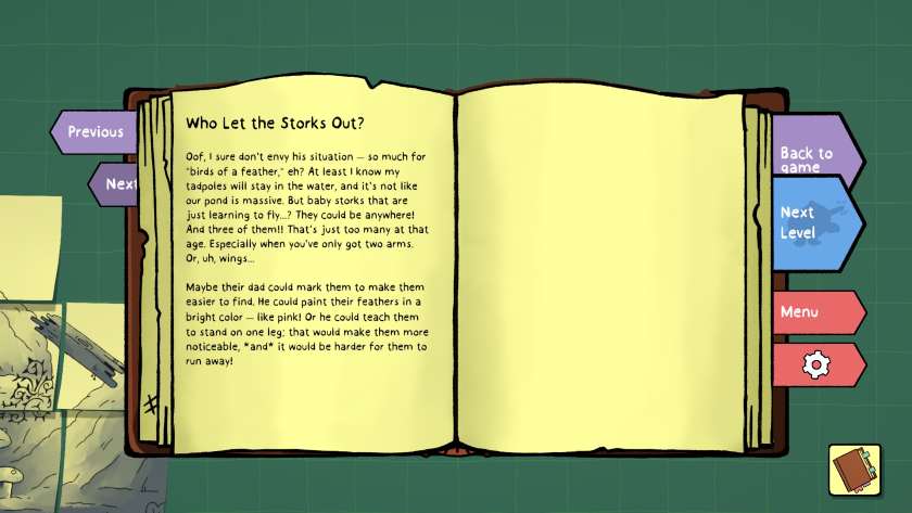 A journal entry about helping the stork in Walk the Frog.