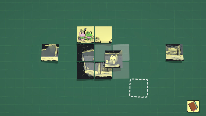 A puzzle in Walk the Frog shows the detail of the water line on the post-it.