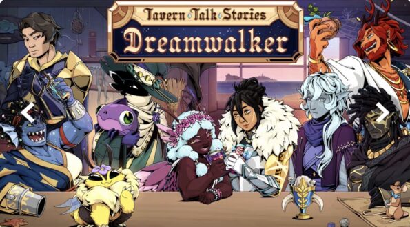 Promotional image for Tavern Talk Stories Dreamwalker, showing various characters sitting at a bar. Published on LadiesGamers