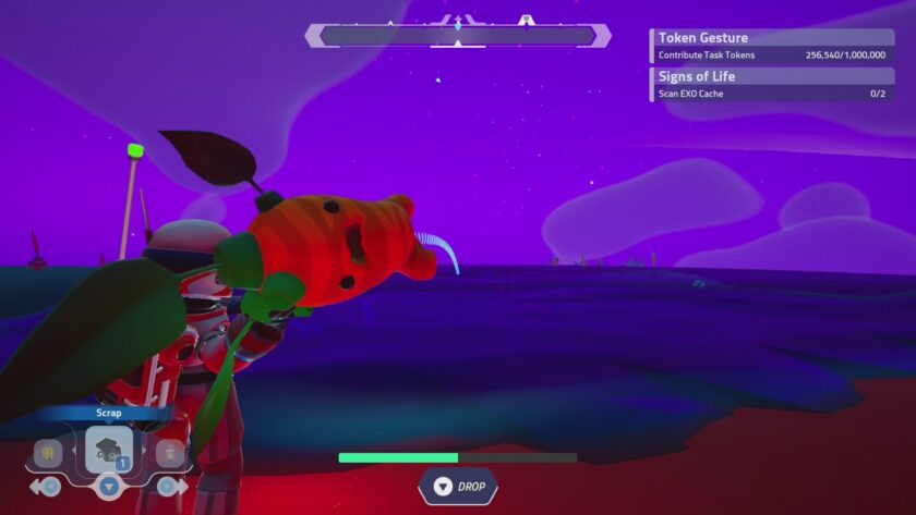 Starseeker: Astroneer Expeditions throwing a carrot