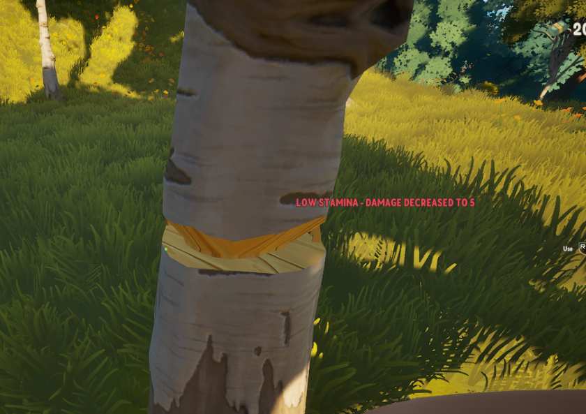 Low stamina warning in A Game About Chopping Trees