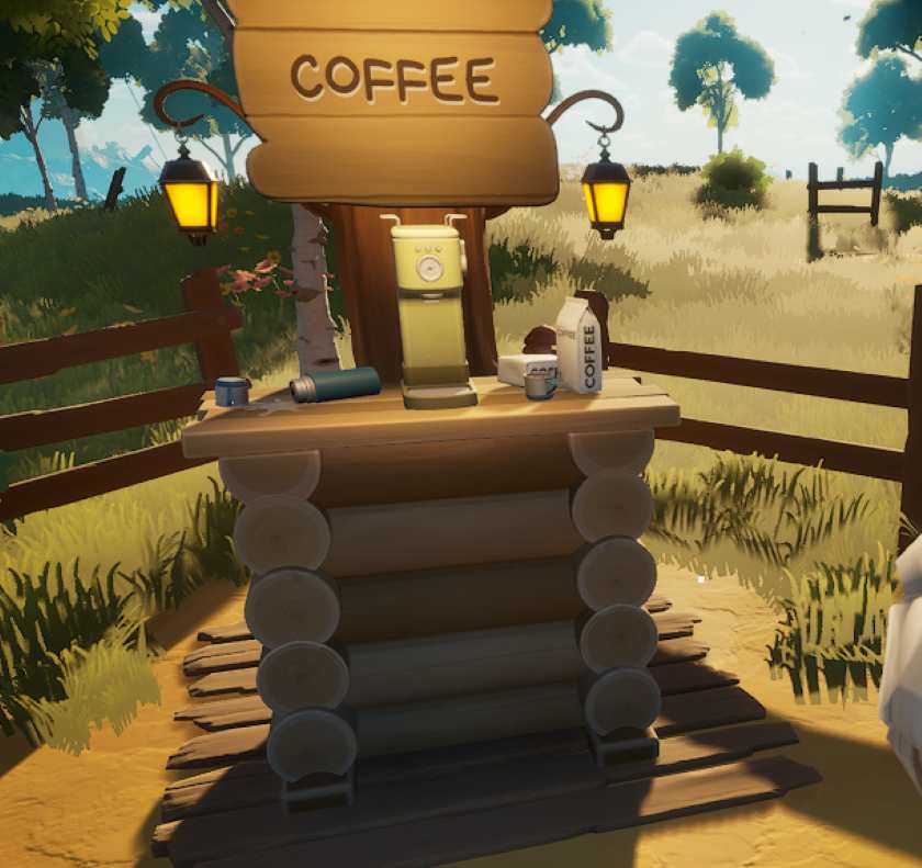 A coffee station in A Game About Chopping Trees