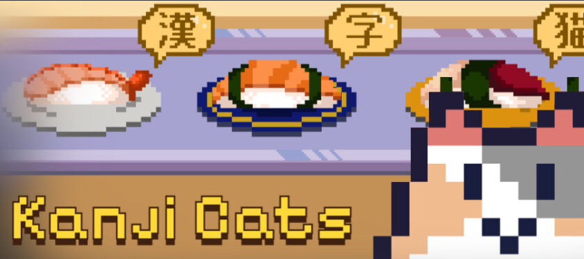 Promotional image for Kanji Cat with a cat and sushi. Published on LadiesGamers.