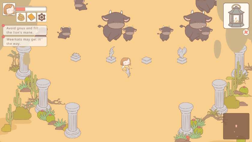 Nana standing near herds of gnus running from side to side. She is trying to find a clear path through. Published on LadiesGamers