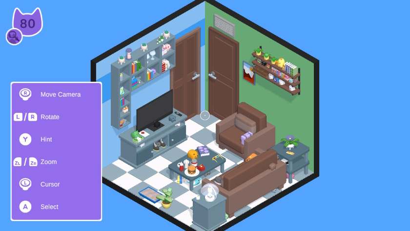 A living room setting, with cats visible on the table and shelves. Published on LadiesGamers