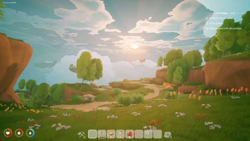 The sun rising over a landscape with trees, flowers and bushes. Published on LadiesGamers