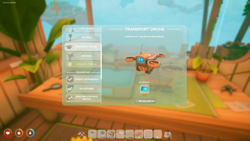 TraderBot research table with the blueprints for a transport drone highlighted. Published on LadiesGamers