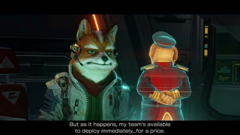 Fox McCloud talking to General Pepper saying “But as it happens, my team's available to deploy immediately... for a price”. Published on LadiesGamers