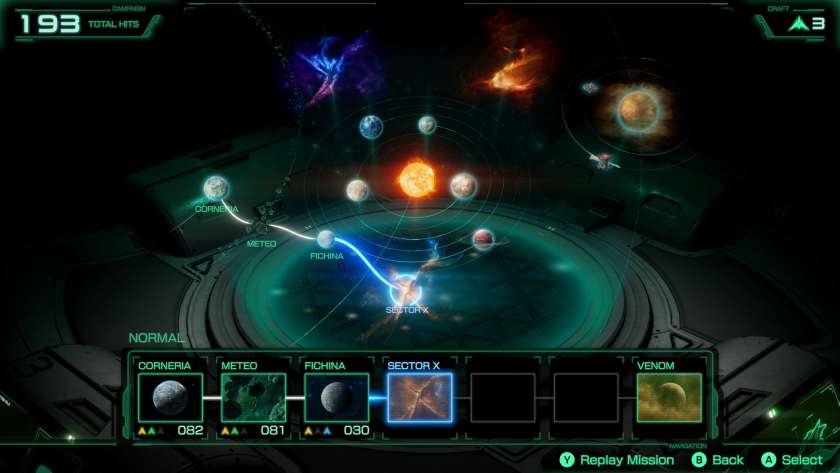 Map of the Lylat System, with a route highlighted between planets and locations. Published on LadiesGamers