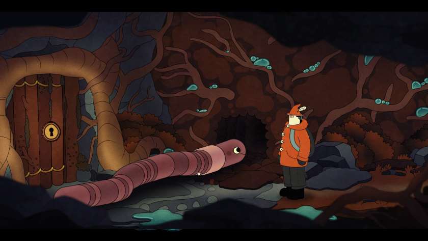 An earthworm crawls across the path in The Guardian of Nature.
