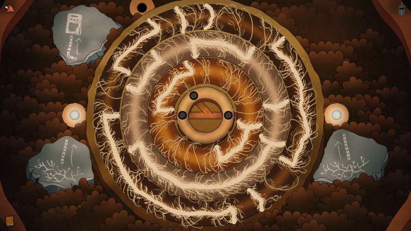 A puzzle requires the player to turn three circles to line up wires from one side of the screen to the other in The Guardian of Nature.
