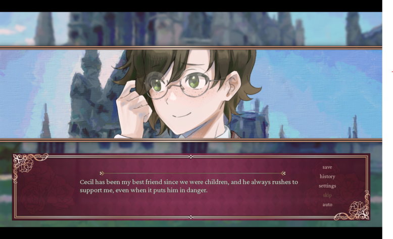 Crimson Waves of the Emerald Sea Amaranthine Moon: Cecil's image in the middle of the screen over the text box.