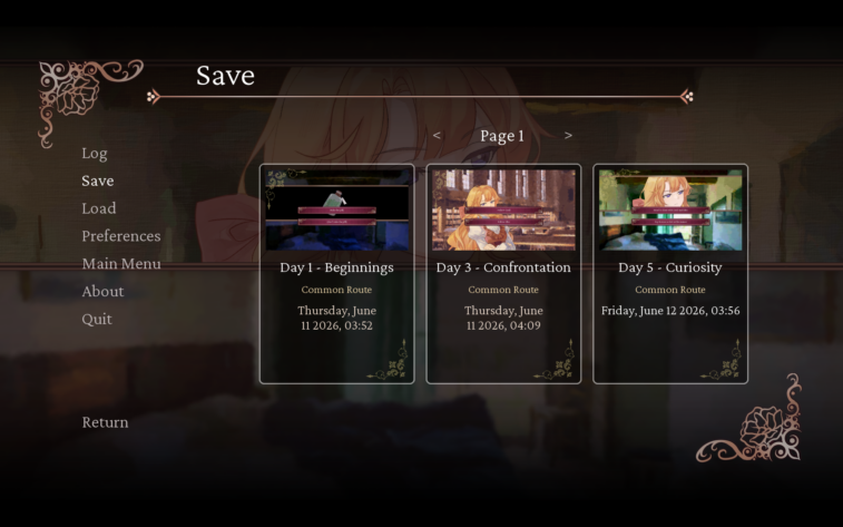 Crimson Waves of the Emerald Sea Amaranthine Moon: numerous save slots that players can use to bookmark specific points in the story.