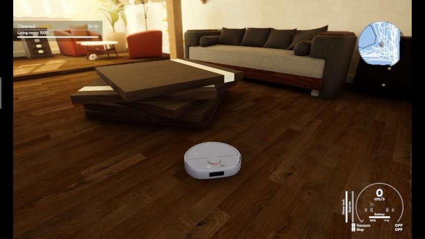 A living room in VacBot Simulator