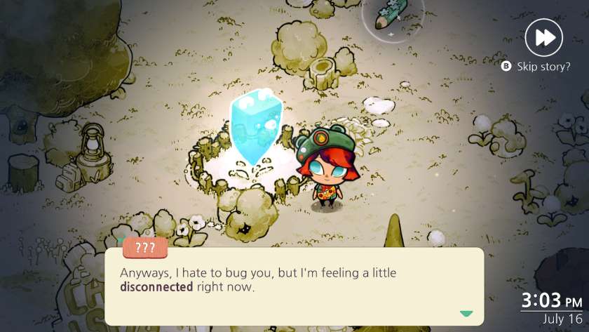 My character standing next to an ethereal bear shape, who is saying that they feel a little disconnected. Published on LadiesGamers