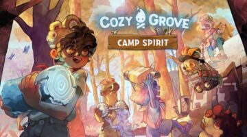 Promotional image for Cozy Grove: Camp Spirit showing a scout carrying a spirit log in a forest. Published on LadiesGamers