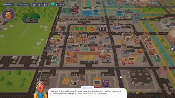 Dearbnb introduction to the game map. The game explains how important decoration is stating: "You're here to turn empty places into homes people will remember". 